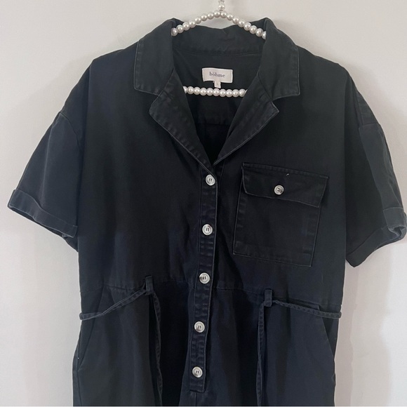 Bohme Black Denim Button Front Shorts Romper Playsuit |Size Large| - Picture 2 of 5